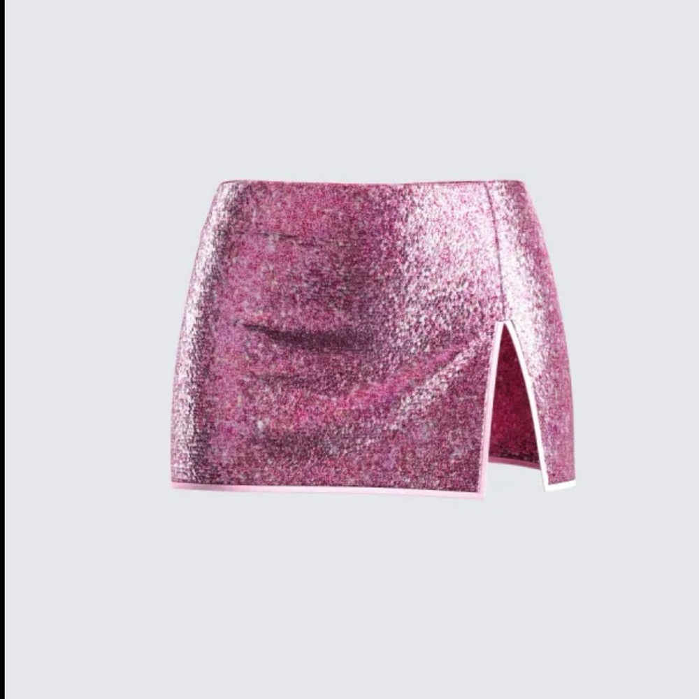 Finesse Pink Sequin Mini Skirt with Front Slit
